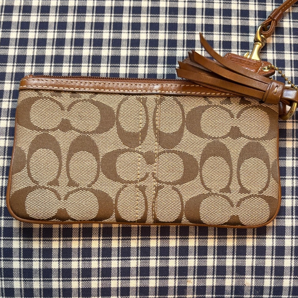 Coach Signature Brown and Tan Wristlet - Picture 5 of 9